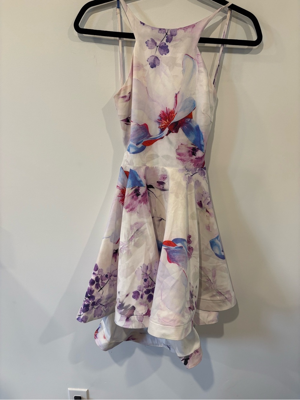 L'ATISTE White Dress with Purple and Blue Floral Print